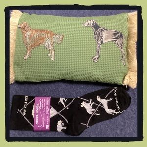 Weimaraner with Golden Retriever pillow and NWT Weimaraner socks Dog bundle